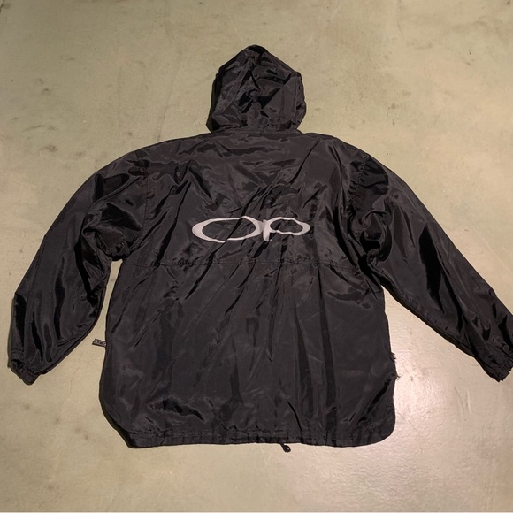 Vintage Ocean Pacific Anorak Windbreaker Jacket Large Black Logo Nylon - Picture 2 of 13